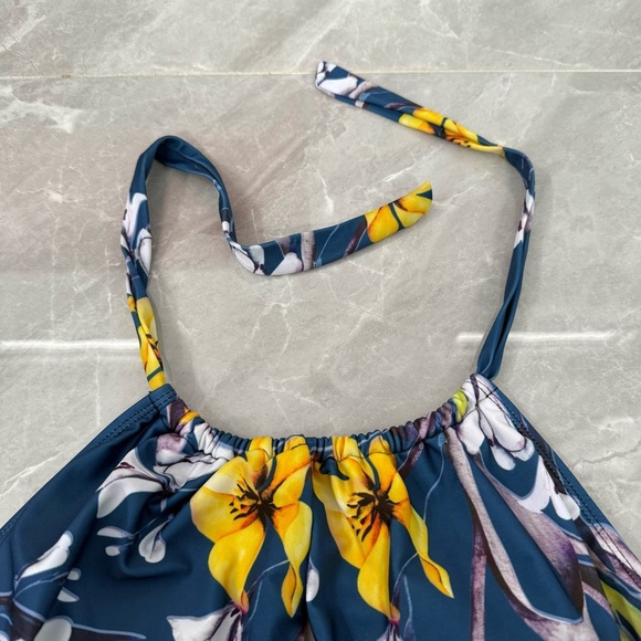 Women's APPIE Floral Ruched Tummy Control One Piece V-Neck Keyhole Swimsuit XL - Picture 5 of 16